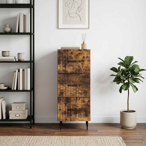 Armoire à tiroirs 3 tiroirs en bois d’ingénierie, chêne fumé, 33 x 34,5 x 89,5 cm - PANGIVO