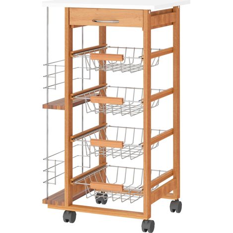 Carro de cocina con ruedas 47 x 37 x 83 cm ahorra espacio con cajón 4 cestas extraíbles compacto elegante de madera marrón 210000989 (1/5)