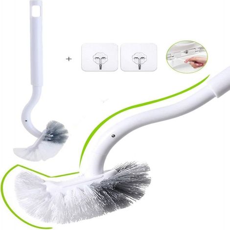 Brosse WC incurvée 40 cm – Tête en ABS et PP souple – Nettoyage en profondeur sous le rebord – Lot de 2 pièces avec crochet