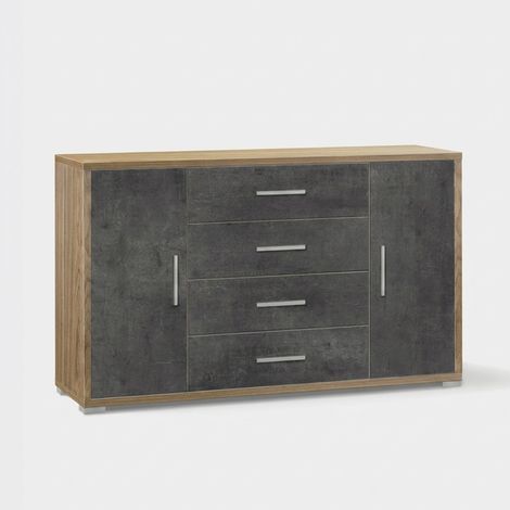 Wohnzimmer-Sideboard mit 2 Türen und 4 Schubladen Double - Schwarz