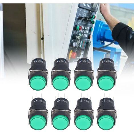 BERM/BEM-LA16-22DS-Y Interrupteur à bouton-poussoir de 16 mm, autobloquant momentané, rond, avec voyant lumineux, 8 broches, 12 V, 25 pièces, vert. (1/5)