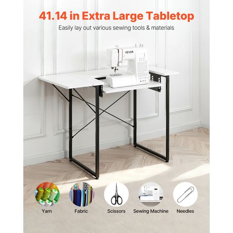 Table de couture, pieds en acier, table pour machine à coudre polyvalente avec tablette latérale pliable, étagère réglable, bureau… (1/5)