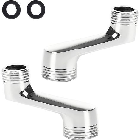 Lot de 2 adaptateurs de robinet de douche en laiton, raccord 1/2" à 3/4", réglable (décalage 42 mm), avec bague d'étanchéité noire pour installation étanche des robinets de douche et (1/5)