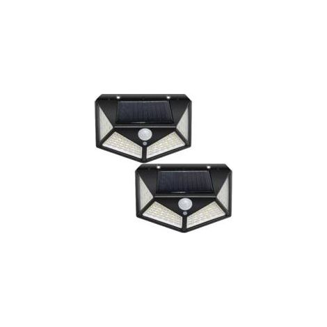 2 lampes solaires extérieures 100 LED, éclairage mural sans fil à 270° , solaires de jardin étanches à l'eau avec détecteur de mouvement avec 3 modes de détection, facile à installer,blanche froide (1/5)
