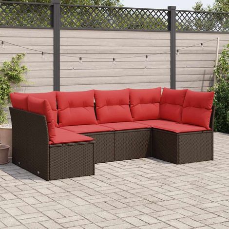 6-tlg. Garten-Sofagarnitur mit Kissen Braun Poly Rattan vidaXL (1/4)