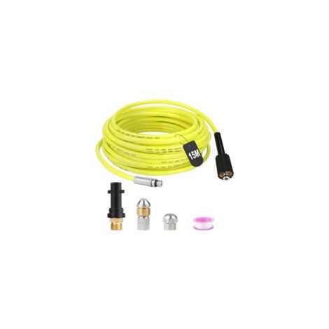Tuyau Nettoyeur Haute Pression 15M 180bar Furet Deboucheur Canalisation Flexible Tuyau Deboucheur Canalisation Haute Pression avec 2 Buse Adaptateur pour Kärcher K2-K7 Nettoyeur Haute Pression (1/5)
