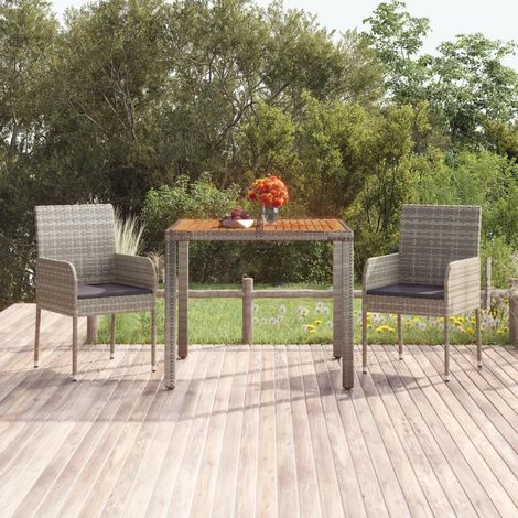 Gartentisch mit Holzplatte Grau 90x90x75 cm Poly Rattan (1/5)