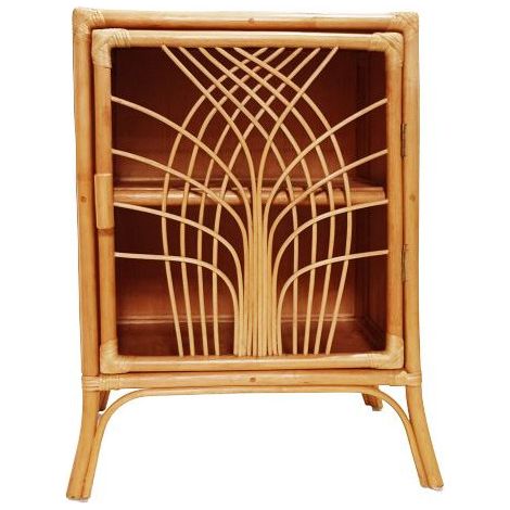 Table de Chevet en Rotin avec 1 porte - Beige - L 50 x l 40 x H 70 cm - Chevet Authentique - Matériaux Naturels - Livraison gratuite