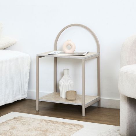 Table de Chevet - HOME DECO FACTORY - Arche TERRA NOVA - Blanc et Beige (1/5)