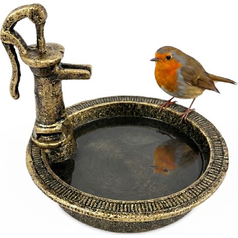 Relaxdays Vogeltränke, HxBxT: 15 x 17 x 18 cm, Gusseisen, stehend, Futter- & Wasserschale für Vögel, schwarz/bronze
