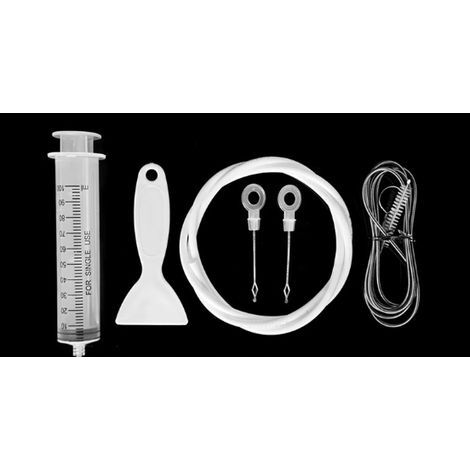 Outil de Nettoyage Réfrigérateur, Outil de Vidange Réfrigérateur, Kit de Nettoyage de Réfrigérateur, Frigo Outils de Nettoyage avec Tuyau, Pelle de Dégivrage, Seringue, Bouchons de Trou (6PCS) (1/4)