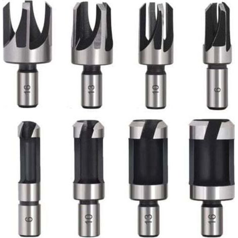 ZVD-Tourillon Bois 8PCS HSS Foret Bois Fraise à Bouchonner Bois outil de coupe bois Mèches des Bouchons Wood Plug Cutter Drill Bits 6mm /10mm/13mm/16mm Petite Fraise Bois Pour Perceuse (1/4)