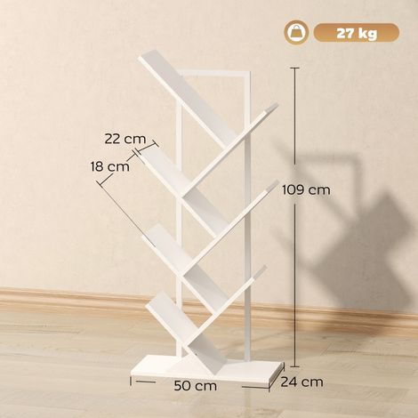 Étagère arbre étroite 7 niveaux, bibliothèque autoportante blanche, meuble de rangement style rustique pour bureau, design fin et décoratif (1/5)