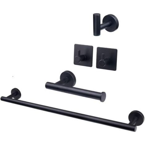 5 PCS Bathroom Hardware Set SUS304 Stainless Steel-Towel Rack Set Include Lengthen Hand Towel Bar+Toilet Paper Holder+3 Robe Towel Bathroom Accessories Towel Bar Set(Matte Black,16IN) (1/4)
