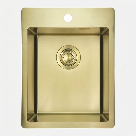 Lavello cucina in acciaio inox con 1 vasca 39x50.5 cm finitura oro spazzolato - Olvo Gold