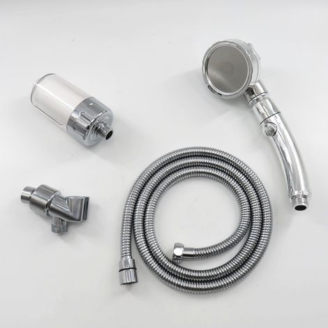 Powerful hand shower set with PP cotton filter, one-touch water shut-off, and 360° rotating shower head (1/4)