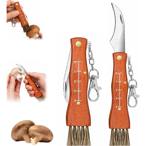 2 Pièces Couteau Champignon(4CM), Brosse Intégrée, Liner Lock, Pour Camping (1/5)