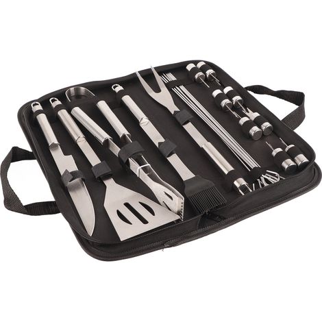 Ensemble de barbecue 20 pièces en acier inoxydable pour la nourriture : brochettes, fourchettes, couteaux – idéal pour le camping et la randonnée (1/5)