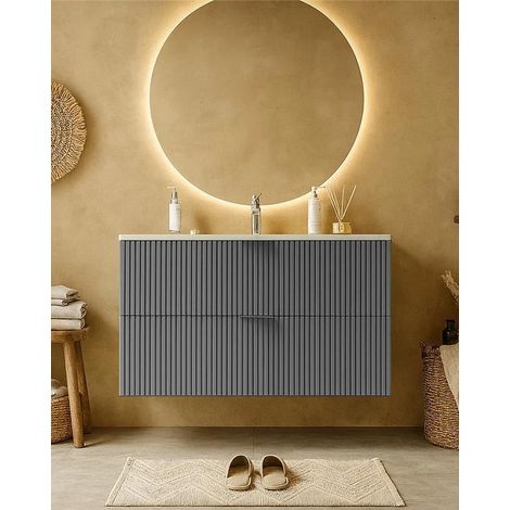 Mobile bagno cannettato 82x47 grigio opaco lavabo in ceramica Teramo (1/5)