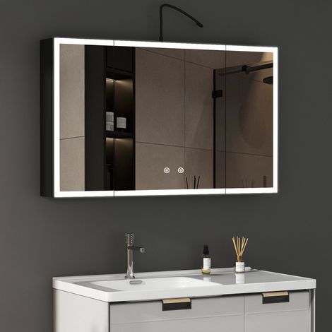 Boromal LED Spiegelschrank mit Beleuchtung 100x60cm Aluminium Spiegelschrank Bad mit Beleuchtung Badezimmerschrank, Badschrank Spiegel Kabinett mit 3-Farben Dimmbar, Beschlagfrei