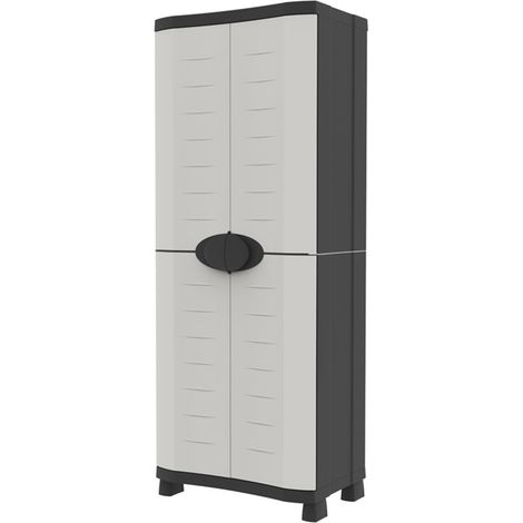 Armoire haute meuble de rangement avec 4 étagères pour intérieur/extérieur coloris Beige/noir - Longueur 70 x Profondeur 45 x Hauteur 184 cm (1/5)