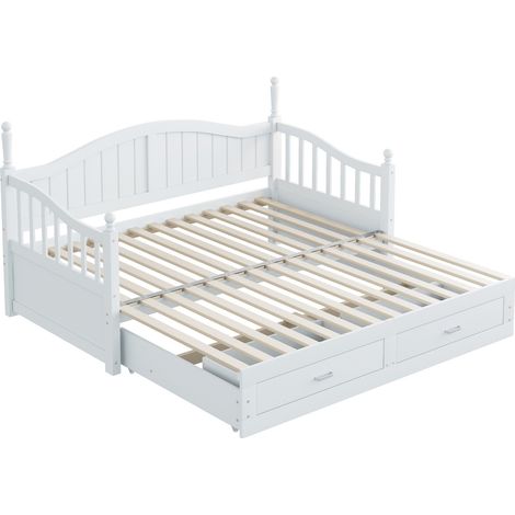 Cama nido extensible de pino 90/180 x 190 cm con cajones, blanca (1/5)