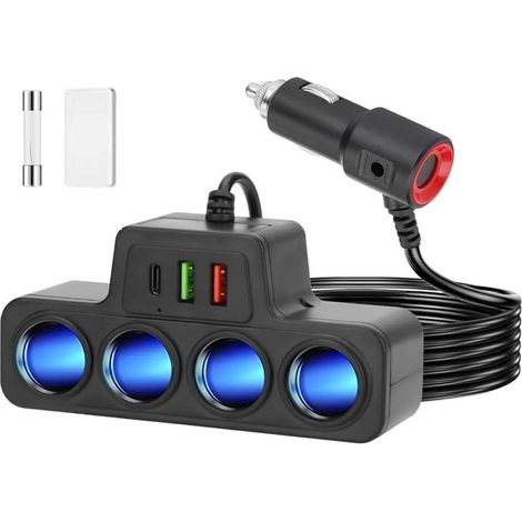 7-in-1 Kfz-Ladeadapter mit Mehrfachsteckdose, 120 W, 12 V/24 V, 4-fach Steckdosen-Kfz-Ladegerät mit 3 Anschlüssen (QC 3.0 + USB 3.1 + PD 3.1) zum Schnellladen von iPhone/Dashcam/GPS/Tablet (1/5)