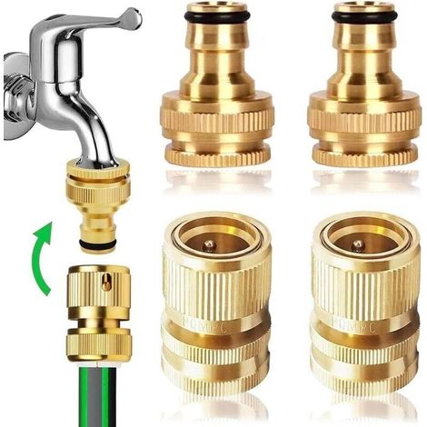 Lot de 2 paires de tuyaux d\'arrosage 2 en 1 1/2\" et 1,9 cm 2 en 1 Connecteur rapide en laiton Connecteur rapide d\'extrmit de tuyau d\'arrosage Kit de connexion pour cuisine jardin e (1/4)