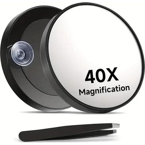 Miroir Grossissant 40X avec Ventouse et Pince à Épiler, Miroir de Poche 8,8 cm pour Maquillage de Précision, Épilation Sourcils, Idéal pour Seniors et Vision Floue, Miroir de Voyage Portable (1/5)