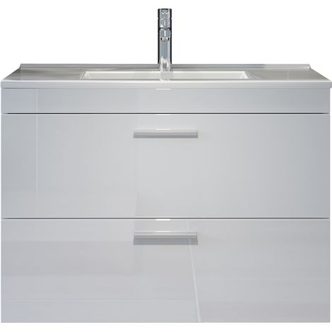 Waschtischunterschrank DENTON-19 in Hochglanz weiß mit Keramik-Waschbecken, B/H/T: ca. 81/59/47 cm (1/4)