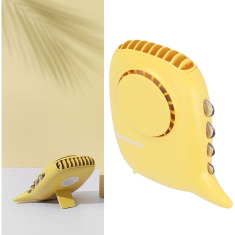 Ventilateur électrique portable à tour de cou, petit modèle, 3 vitesses de ventilation, chargement USB, jaune (1/5)