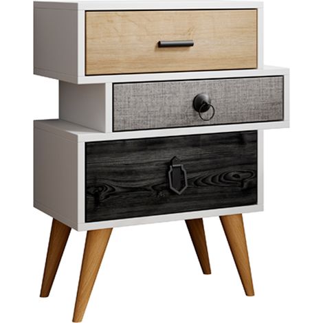 Comodino 3 Cassetti  Cassetiera  Tavolino  Camera da Letto  Mobile Design Moderno  Struttura bianca  52x68x29,5cm  Modello Leticia 3C