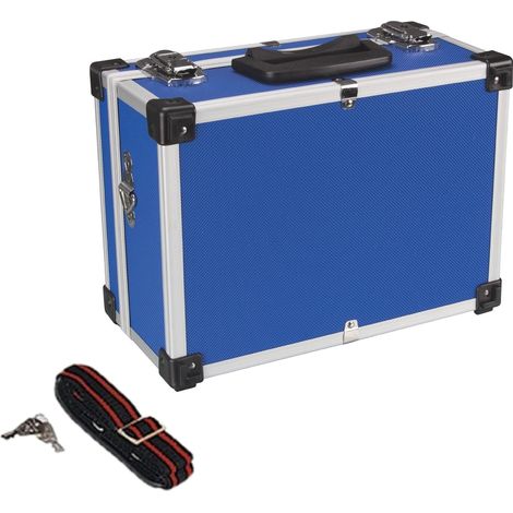 Mallette à outils en aluminium bleue 320 x 230 x 155 mm avec serrure à clé (2 clés) et bandoulière, mallette de transport rigide pour outils, ordinateur portable et appareil photo (1/5)