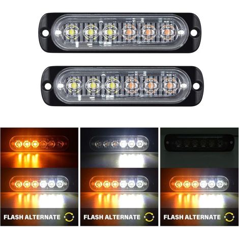 2 Pièces 6 led barre lumineuse stroboscopique. 12v 24v clignotant gyrophare police feux de remorque. pour voiture camion off road ATV 4x4 vehicule. feu antibrouillard blanc orange