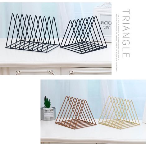 [Dreieckiger Schreibtisch-Organizer] Zeitschriftenständer aus Schmiedeeisen mit 7 Fächern, Schwarz – Maße: 20,5 x 17,8 x 17 cm, Gewicht: 500 g (1/5)