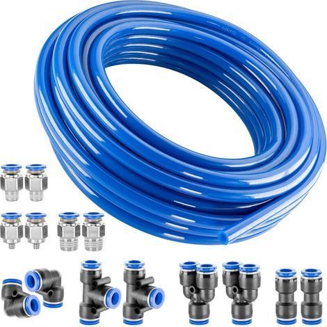 Tuyau pneumatique en PU pour air comprimé DI 5mm / DE 8mm, 10m, 8x Raccords rapides (Y, T, L, I), 8 bar, bleu (1/5)