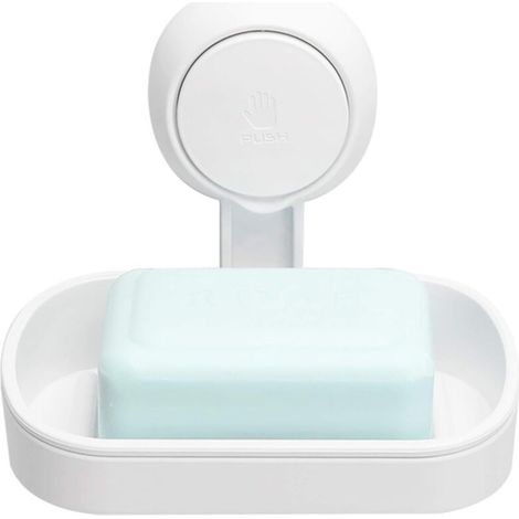Porte Savon à Ventouse sans Perçage, Porte-Savon Douche Charge 3 KG, 1s Installation, Rotation à 360°, Impérable & Réutilisable Support pour éponges pour Salle de Bain (1/5)