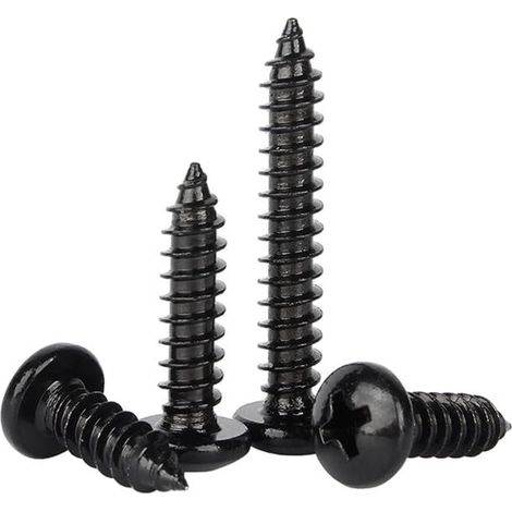 M3.5 x 8mm 50 Pcs Tête ronde Vis à bois Acier inoxydable 304 Plaqué zinc noir Vis autotaraudeuses Tête Pan Cruciformes Queue Pointue (1/5)