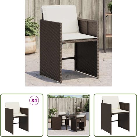Chaise de jardin marron -  Chaises de jardin avec coussins lot de 4 marron résine tressée (1/5)