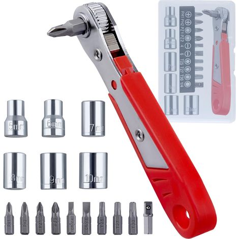 Lot de 17 tournevis à angle droit, tournevis offset à 90 degrés pour les espaces restreints, jeu de mini clés à cliquet 36 dents avec embouts Pozidriv/fente/Torx de 6,35 mm (1/5)