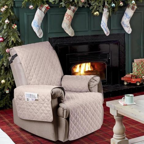 Housse de Fauteuil Relax avec Poche, Couverture de Chaise Canapé Relax, Housse Canapé Imperméable, Beige, 1 Place (1/5)
