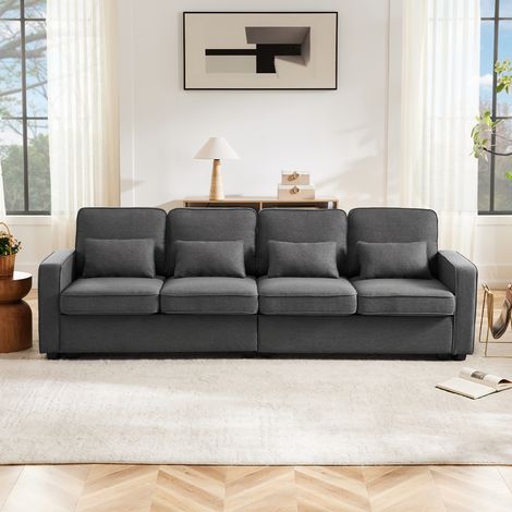 Canapé 4-5 Places 264x83cm - Grand Confort - Tissu Lin Respirant et Résistant - Accoudoirs avec Poches de Rangement - Mousse Haute Densité - Beige (1/5)