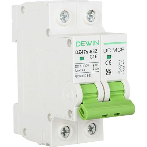 Disjoncteur Photovoltaïque 16A, DC 1000V Disjoncteur Miniature CC Basse Tension Commutateur 2P électrique MCB pour Système Solaire (1/5)