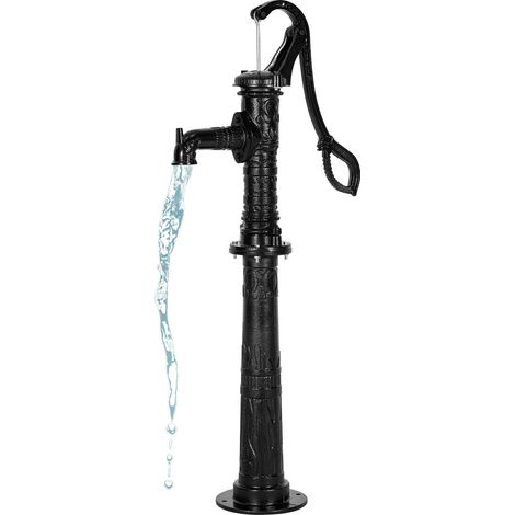 Pompe à Eau Manuelle Puits, Hauteur de Refoulement Max 6 m, Pompe à Main à Bras en Fonte Vintage avec Base Rehaussée, Raccord NPT Standard, pour Pomper Eau Étangs, Jardins, Cours, Fermes, Noir (1/5)
