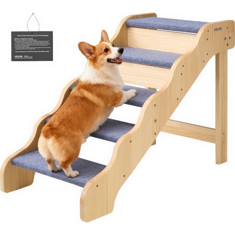 VEVOR Scale in Legno per Animali Domestici con 5 Gradini per Letti Alti, Divani e Auto, Capacita di Carico di 68 kg, Superficie Antiscivolo, Scaletta Stabile per Cani e Gatti di Piccola, Media Taglia