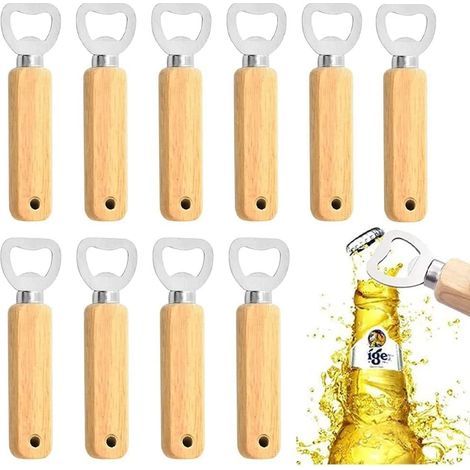 10Pcs Personalized Bottle Openers with Wooden Handle, Beer Bottle Opener Gift for Men Father and Grandpa, Keyring for Bar Party Drinking Game, Anniversary Gift, Valentine's Day (1/5)
