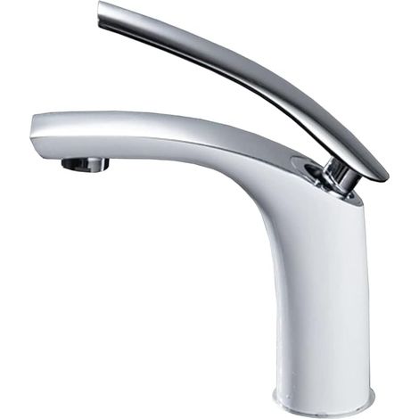 Robinet De Lavabo - Laiton Massif - Aérateur ABS - Débit 3 L/min - Installation Sous-Plan - Hauteur 125 mm - Finition Blanc Mat - Cartouche Bithermique - Rotule 360°