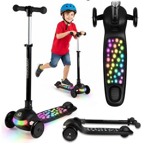 Patinete de equilibrio de tres ruedas Ricokids Glowi con luces LED para niños - negro (1/5)