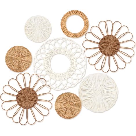 Lot De 8 Décoration Murale En Rotin Paniers Muraux À Suspendre En Rotin Paniers Muraux Boho Panier Mural Tissé À Suspendre pour Décoration Mural Maison Ferme Salon (1/5)