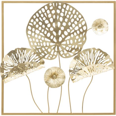 Panneau mural en fer forgé à fleurs dorées 50 x 5 x 50 cm (1/5)